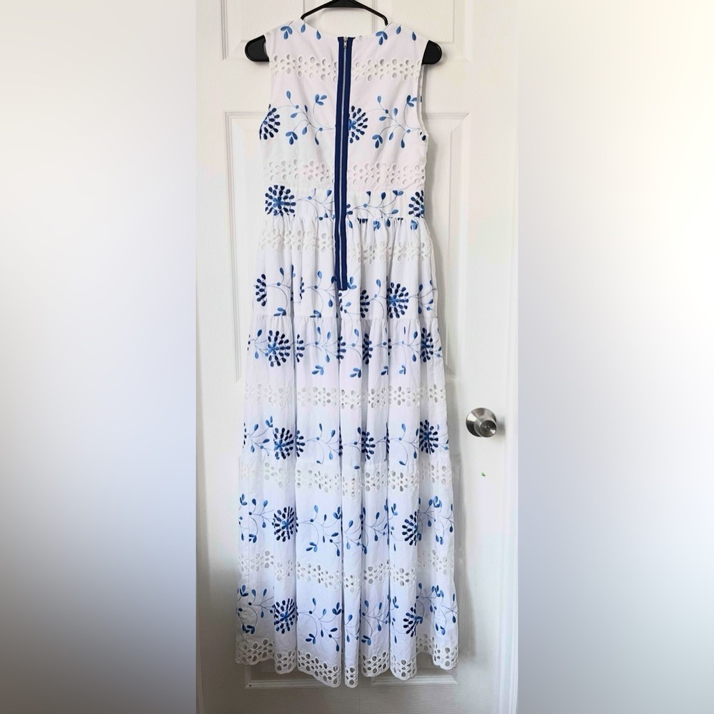 Meg White Blue Floral Eyelet Maxi Dress Extra Small - Picture 5 of 9